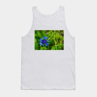 Blue cornflower herb flower head isolated on natural green background Tank Top